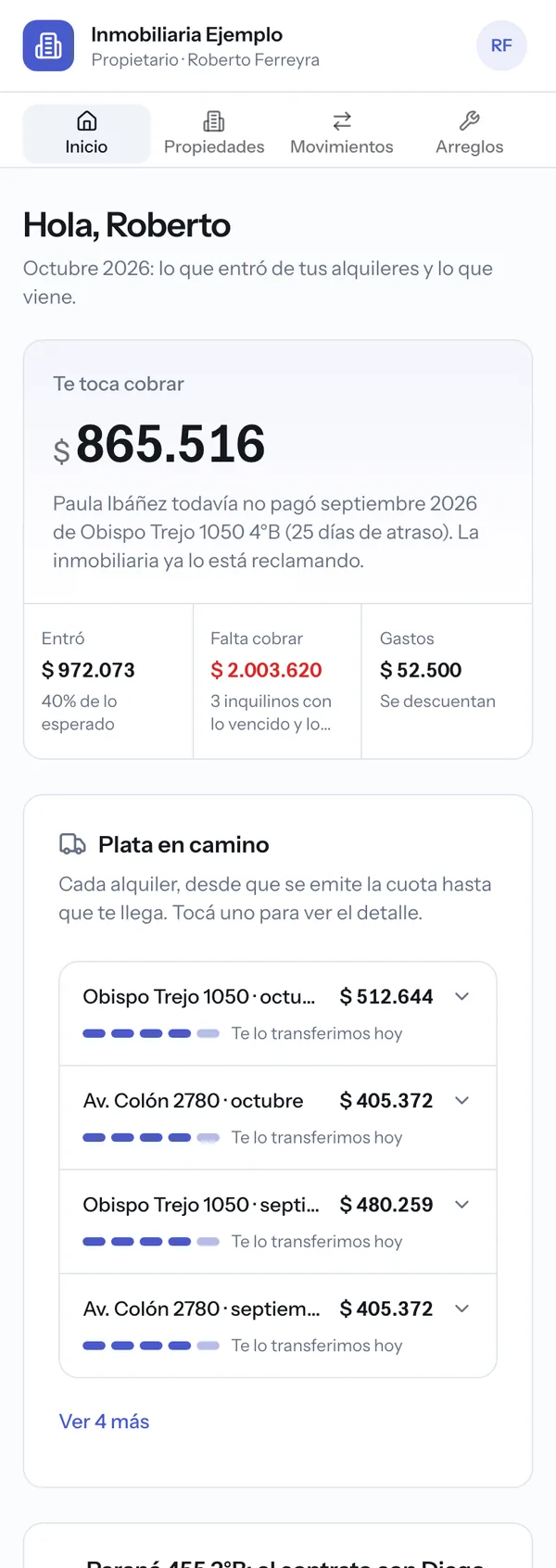 Portal del propietario: lo que le toca cobrar, el estado de cada alquiler y la renovación con la cuenta hecha